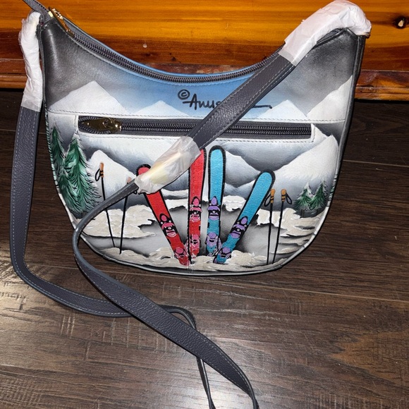 Anuschka Artistic Blue and Red Handbag - Picture 7 of 10